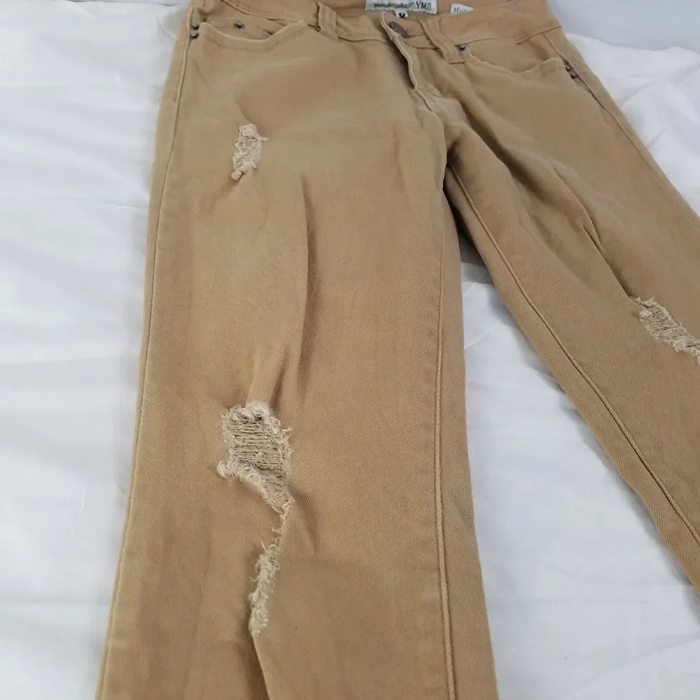 YMI Jeans‎ Juniors 3 Brown Low Rise Womens Distressed Skinny Leg Denim